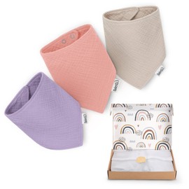 Räuberella 3 Muslin Scarves Made of 100% Cotton, Triangular Scarf, Burp Cloth, Drool Bib, Neckerchief, 0-18 Months (Lilac, Pink, Beige, 0-18 Months), Lilac, Pink, Beige