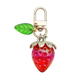 Strawberry Keychain - Cute Kawaii Bag Charm with Pearl Bow & Flower Charm for Women Girls Purse, Car Keys, Handbags | Valentine’s Birthday Gift Accessories (Strawberry Keychain)