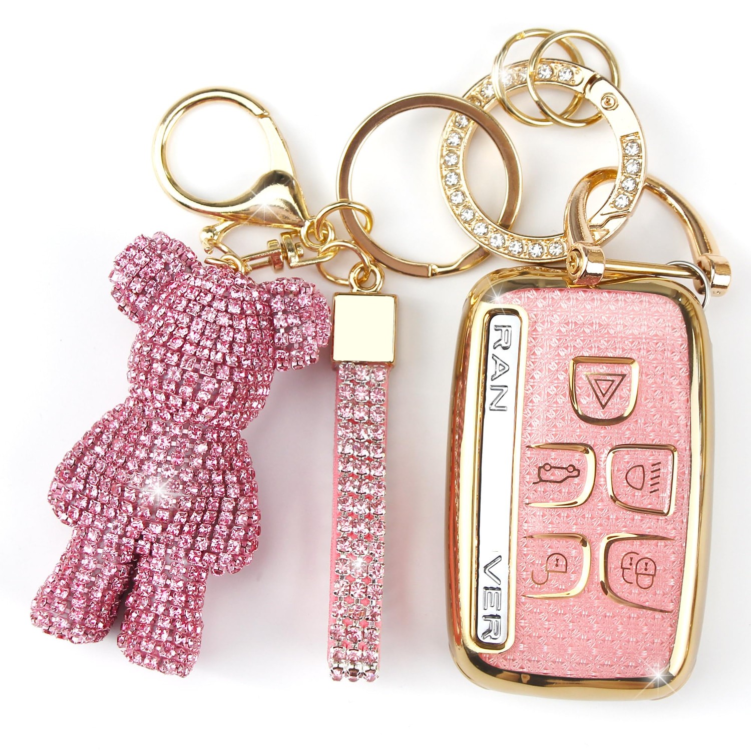 Rayslesan Cute Key Fob Cover with Rhinestone Bear Charm, Bling TPU ...
