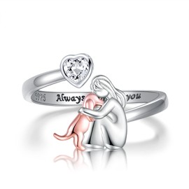 Sterling Silver Dog Ring for Her Always in My Heart Rings Puppy Mother Day Jewelry Gift for Mom Dog Lover