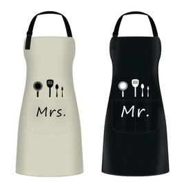 ETLEE Mr. & Mrs. Couple Aprons Set（2PCS） Adjustable Kitchen Cooking Bib Apron Wedding Anniversary Engagement Bridal Shower Gift For Couples and Newlyweds