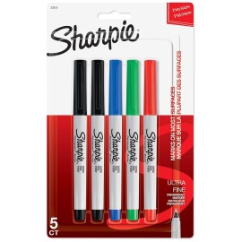 Sharpie Permanent Markers, Ultra Fine Point, Assorted Colors, 5 Count