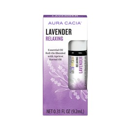 Aura Cacia Aromatherapy Roll-On, Lavender - Pre-Blended Essential Oils in Apricot Kernel Carrier Oil for a Relaxing and Soothing On-the-Go Experience | 0.31 Fl Oz (Pack of 1)