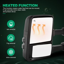 LUJUNTEC Towing Mirrors for 2003-2007 for Ford for F250/F350/F450/F550 Super Duty 2003-2005 for Ford Excursion Tow Mirrors Power Adjusted Heated Turn Signal Light Left and Right Side Towing Mirrors