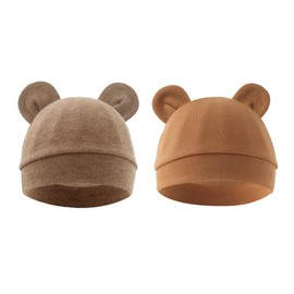 Jastore Newborn Baby Hat Bear Ears Infant Caps Baby Boy Girl Toddler Hats Infant Beanie Caps for 0-3 Months (Dark Khaki+Caramel)