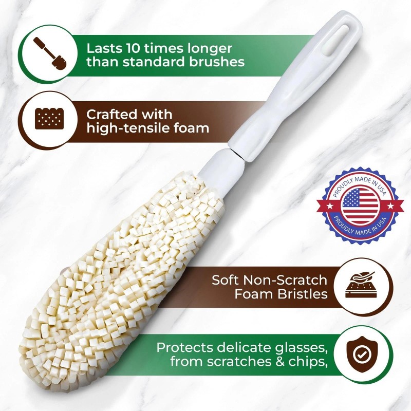 Tupkee Flute Wine Glass Cleaning Brush – Soft Non-Scratch Foam