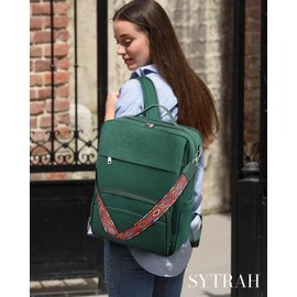 SYTRAH Leather Laptop Backpack, 15.6 Inch Business Computer Bag, Designer College Backpack Travel Backpack with Colorful Shoulder Bag Strap Green