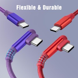 ROFICORD USB C to USB C Cable, [2 Pack] 60W Type C Right Angle Cable Fast Charging for Phone 16/15 ProMax/Car Charger/S24/S23/S22/MacBook Air/Pad/CarPlay and More USB C Device (2Pack Black, 2FT)