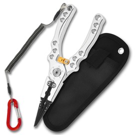 Fishing Pliers, Multi-functional Design, Aluminum Alloy, Durable, Lightweight, Portable, Rustproof, Hook Removal, Line Cutter, Sinker Secure, Split Ring Compatible, Lock Function, Exclusive Case