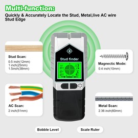 Stud Finder Wall Scanner - 8 in 1 Wall Scanner with LCD Display Electronic Stud Detector Wall Stud Finder for The Center and Edge of Wood AC Wire Metal Studs Joist Pipe Detection