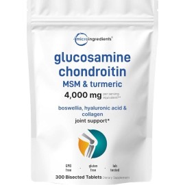 Micro Ingredients Glucosamine Chondroitin MSM & Turmeric 4,000mg Joint Support 300 Bisected Tablet
