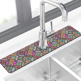 Kitchen Faucet Mat Islam Mandala Floral Flower Sink Splash Guard Behind Faucet Draining Mat Kitchen Accessories Non-slip Easy to Clean for Bathroom & Kitchen 24"X5.5"