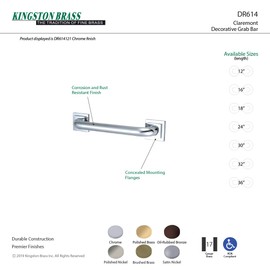 Kingston Brass DR614162 Designer Trimscape Claremont Decor 16-Inch Grab Bar with 1.25-Inch Outer Diameter, Polished Brass
