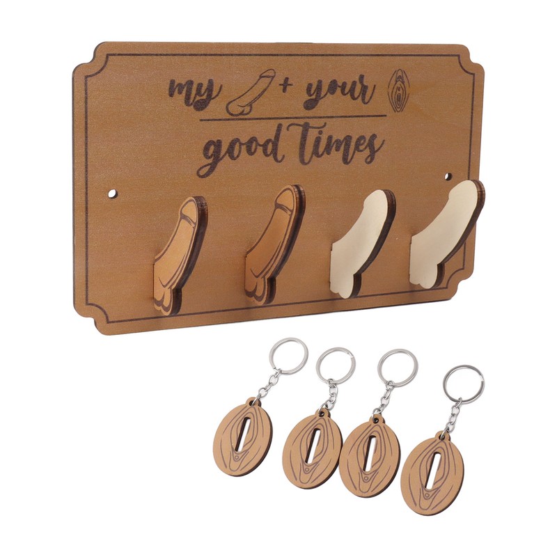 Key Holder Rack 4 Hook Cute Pendant Poplar Wooden Key