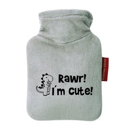 Huuraa Taschenwärmer T-Rex I`m Cute Geschenk 0,2 Liter Grey Mini Veloursbezug T-Rex Geschenkidee