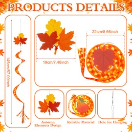 Beeveer 4 Pcs 57'' Fall Wind Spinners Autumn Outdoor Hanging Wind Socks Streamers Nylon Fabric Maple Leaf Pumpkin Windsock for Fall Thanksgiving Decorations Windmill to Scare Birds Away