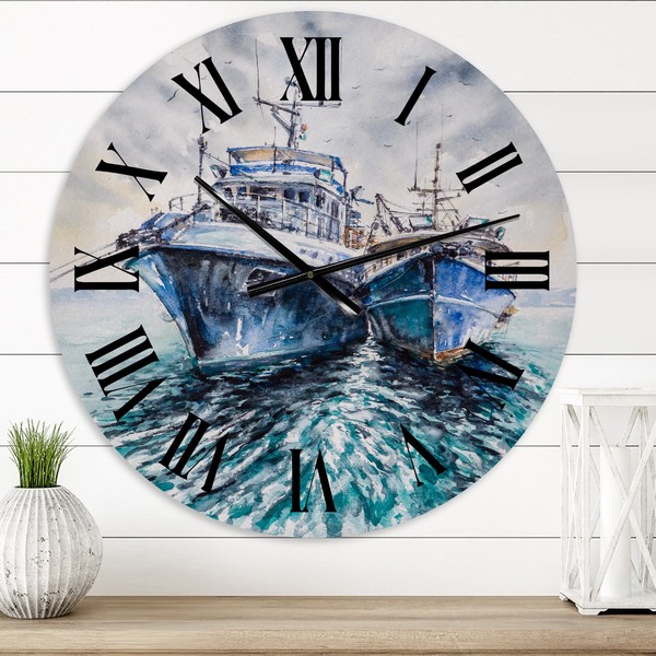 Designart 'Two Fishing Boats Before A Storm Anchored' Nautical &