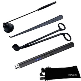 VAVICO Candle Wick Trimmer Cutter Snuffer Arc Lighter Set Candle Care Kit Electric Plasma USB Rechargeable Long Windproof Lighter Candlesnuffer Candles Wicks Dipper (Matte Black)