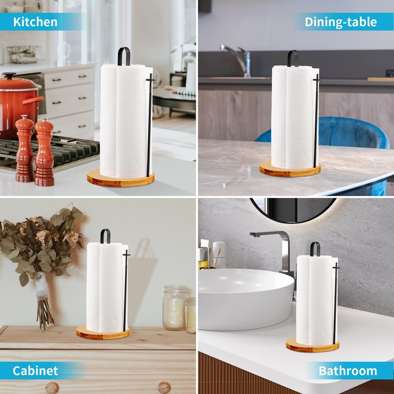 Wood Paper Towel Holder Countertop, TONLEA Kitchen Paper Towel Holder