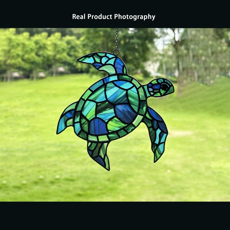 Sea Turtle Suncatcher Decor, Sea Turtles Stained Glass Window Hanging