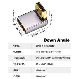 Duttek 8K 90 Degree Display Port 1.4 Adapter, Displayport Extender Adapter 32.4Gbps, Down Angle DisplayPort Male to Female Adapter (8K/60Hz, 4k/144Hz) for PC, Laptop 2Pack