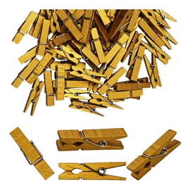 bociloy 100Pcs Mini Wooden Clips Clothespins, 1.4 Inch Natural Wood Craft Clips for Photos, Papers, Laundry, Clothes Line, Scrapbooking, DIY Arts & Crafts Projects, Gold