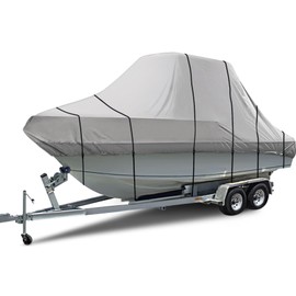 iCOVER T-Top Hard Top Boat Cover, 600D Heavy Duty Marine Grade TTop Boat Cover Fits 16ft-18ft Long Center Console Boat with T Top, Waterproof Anti-UV Fade-Resistant Boat Storage Cover, Grey