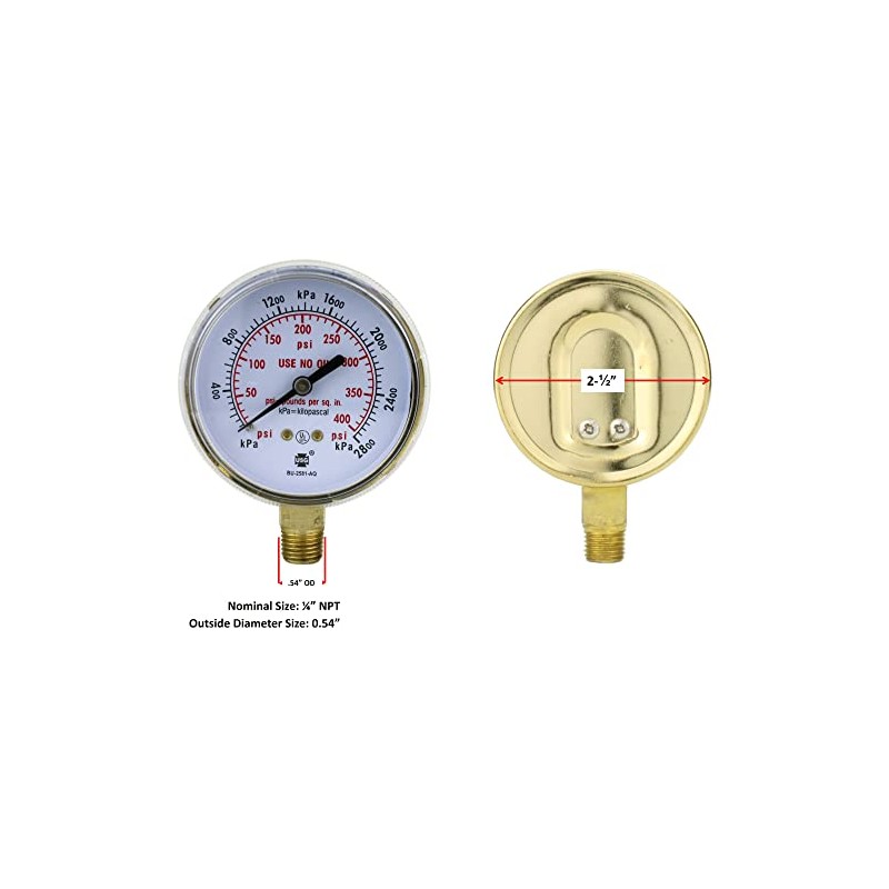 High and Low Pressure Gauge for Heavy-Duty Acetylene/Propane Regulators 0-400