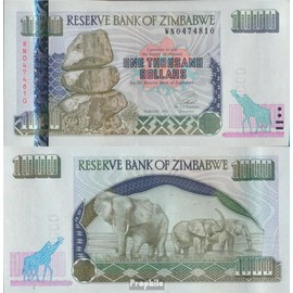 Prophila Collection Banknote Zimbabwe Pick-Nr: 12 UNC 2003 1,000 Dollars (Banknotes for Collectors - No Means of Payment) Other Mammals (Monkeys/Dinos/Elephants …)