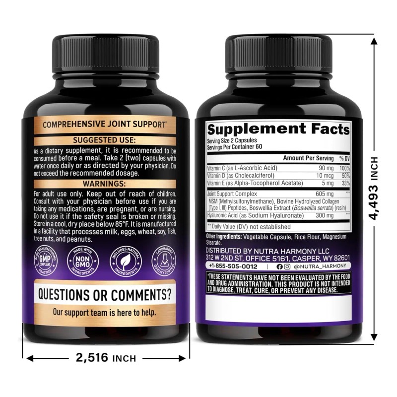 Acido Hialuronico 1000 Mg 120 Caps Nutra Harmony Hecho Usa