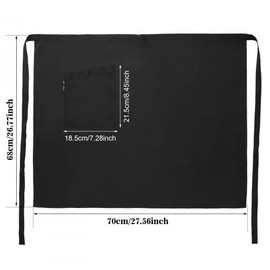 Half Length Long Waist Apron, Waiter Waitress Aprons, Short Plain Apron, Cooking Cleaning Aprons for Women Men, Pinny Apron with Pocket for Secondary School Kitchen Restaurant Bistro (Black)
