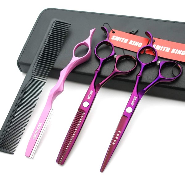 6 Inch Hairdressing Cutting Comb Set, Scissors, Shears, Razor (Purple)