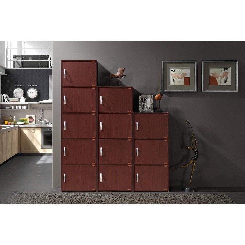 HODEDAH IMPORT 4-Shelf Bookcase Cabinet, Mahogany