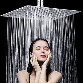 INGEQUIS Cabeza de Ducha de Lluvia de Alta Presión, Regadera Cuadrado de Acero Inoxidable, Cabezal de Ducha de Lluvia Ultra fina con Montaje Fijo, Aho