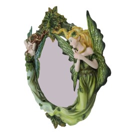 Ebros Gift Blonde And Brunette Fairies In Enchanted Forest with Greenman Wall Mirror Decor