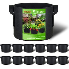 PHYEX 12-Pack 20 Gallon Grow Bags, Heavy Duty Fabric Pots with Handles, Reusable Plant Bags for Vegetable, Herbs & Flowers, BPA-Free, Breathable, Durable