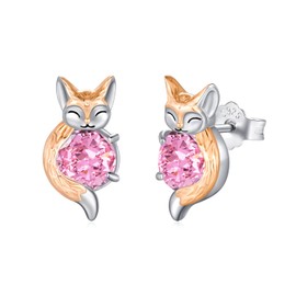 OHAYOO Fox Earrings 925 Sterling Silver Birthstone Earrings for Women Girls, Sterling Silver