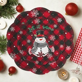 LeZakaa 50Pcs Christmas Paper Plates Sets - Let It Snow Lettering & Snowman in Red Plaid Design Disposable Party Plates Decorative Tableware Supplies Table Decor - 7 Inch & 9 Inch