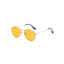 QVKUUT Retro Polygon Sunglasses for Men and Women, Gold/Orange