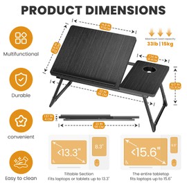 Laptop Bed Desk, 5-Angle Adjustable Bed Laptop Table with Cup Holder