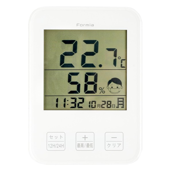 Formia HO-003 Thermometer/Hygrometer, Table Clock, Temperature, Humidity, Date, For Heatstroke Prevention, Rainy Season, Digital, Hodogaya Electronics Sales, White