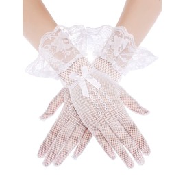 SATINIOR Women Lace Gloves Elegant Short Lace Gloves Tea Party Gloves for Women Wedding Dinner Party(White,Classic Style)