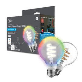 GE Lighting CYNC Smart LED Light Bulbs, Color Changing, Bluetooth and Wi-Fi, Works with Alexa and Google Home, G25 Globe Light Bulbs (2 Pack)