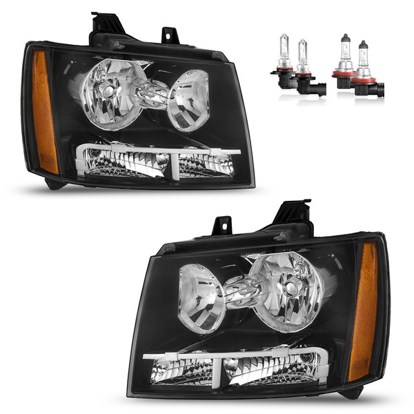 Vizotae Headlights W/Bulbs for 2007-2014 Chevy Tahoe Suburban 1500 Halogen