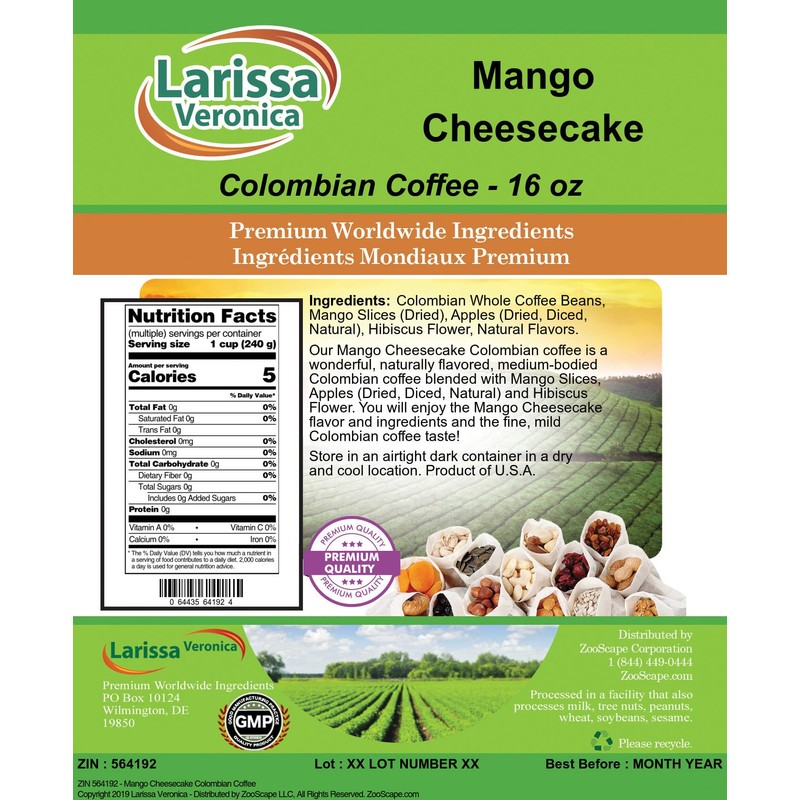 Mango Cheesecake Colombian Coffee (Gourmet, Naturally Flavored, Whole Coffee Beans)