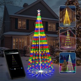 9FT 444LEDS Outdoor Christmas Tree Lights, Smart Cone Tall Pop Up with Star, Timer, Waterproof, APP & Remote, Music Sync, Multicolor/WarmWhite, Outside Xmas Yard Porch Decor
