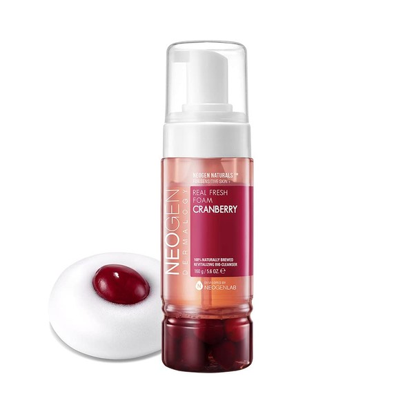 DERMALOGY by NEOGENLAB Real Fresh Foam Cleanser, Cranberry 5.6 Fl Oz (160g) - Revitalizing & Hydrating Gentle Cleansing Foam with Real Cranberries, Clean Beauty - Korean Skin Care