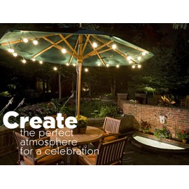 Sunlitec Solar String Lights Waterproof LED Indoor/Outdoor Hanging Umbrella Lights with 30 Bulbs - 50 Ft Patio Light for Deckyard Tents Market Cafe Gazebo Porch Party Decor