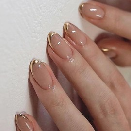 Virellay 24 Stück Press on Nails (Gold French, 24 pcs)