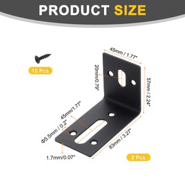 uxcell 2Pcs Adjustable L-Shape Corner Brace, 57 x 83 x 45mm 2 Slot l Corner Brace Slotted Joint Right Angle Bracket with Screws for Fixing Furniture Wood Shelves Cabinet Shelf, Black